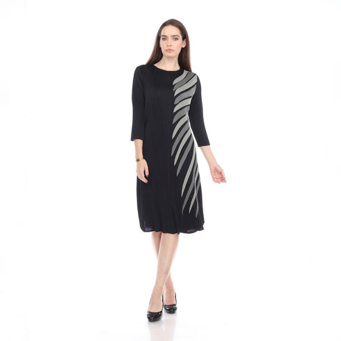 3/4 Sleeve Patched Pleated Dress - DR1024